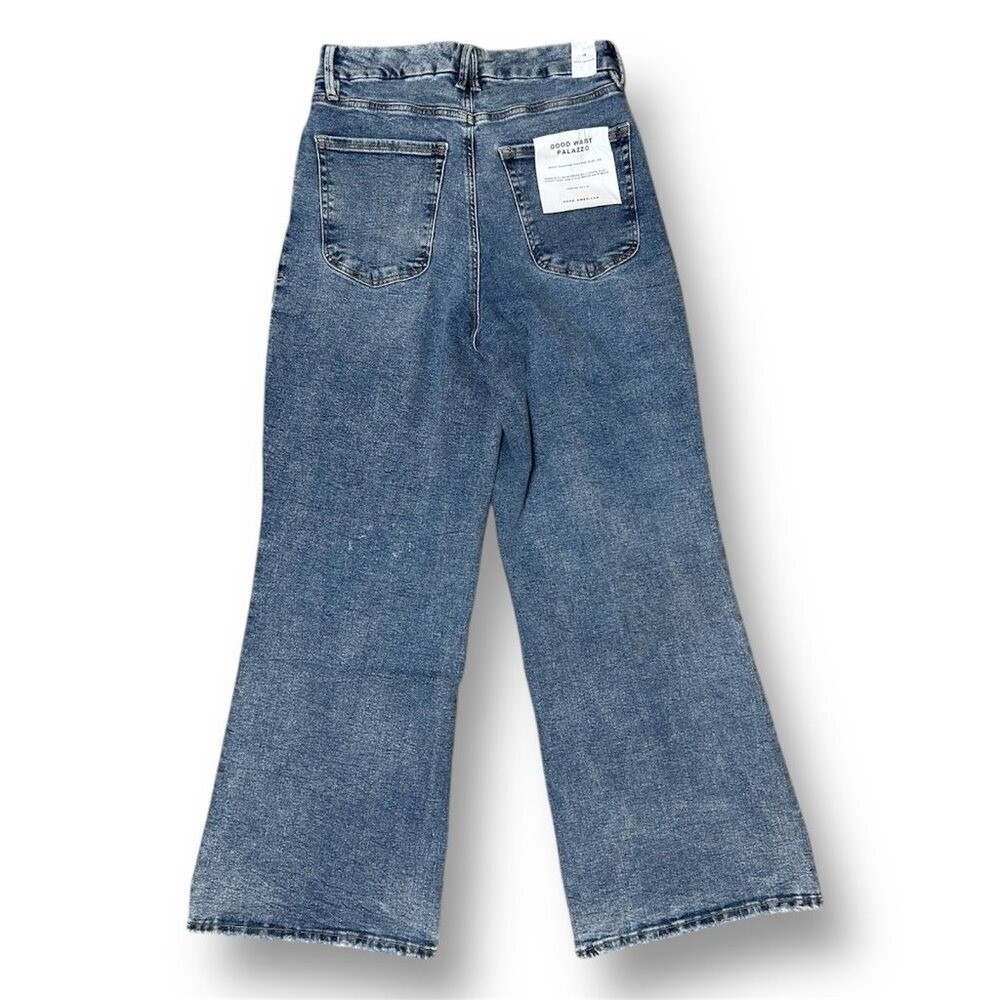 Good American 15 Indigo Denim Good Waist Palazzo Jeans High Rise Wide Leg 90s - Picture 3 of 9